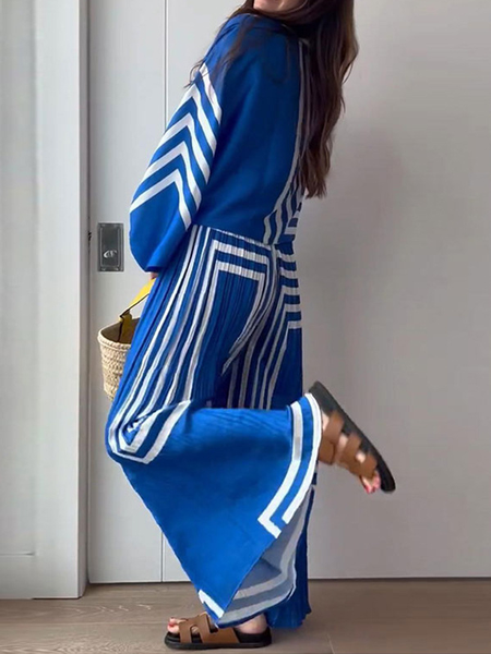 

Casual Geometric Shirt Collar Loose Two-Piece Set, Blue, Suit Set