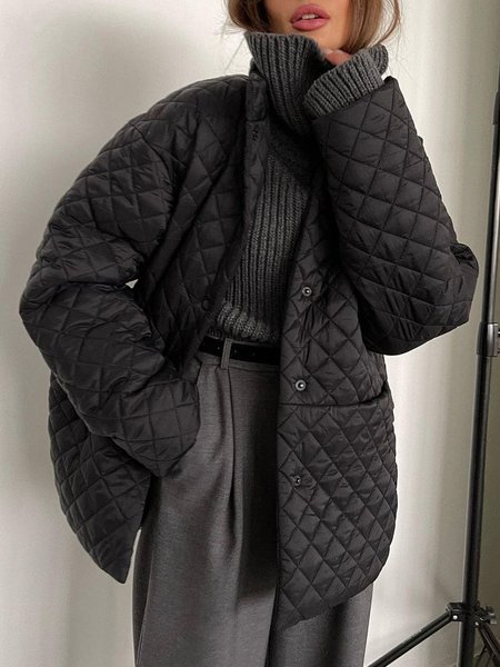 

Plain Loose Long Sleeve Urban Padded Jacket, Black, Padded Jackets