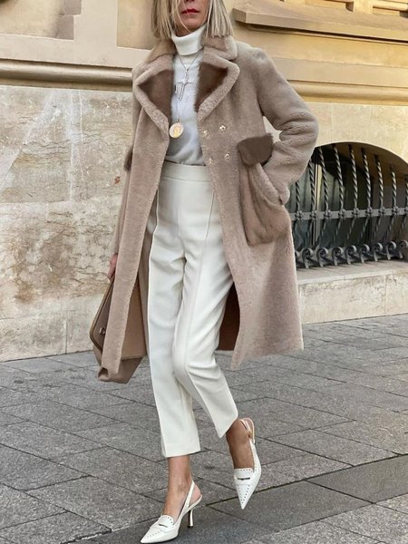 

Urban Lapel Collar Color Block Loose Teddy Jacket, As picture, Coats