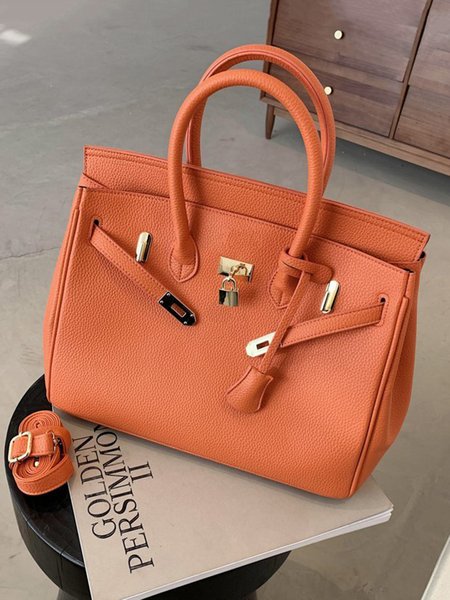 

Large Capacity Twist Lock Handbag Crossbody Bag, Orange, Women's Bags