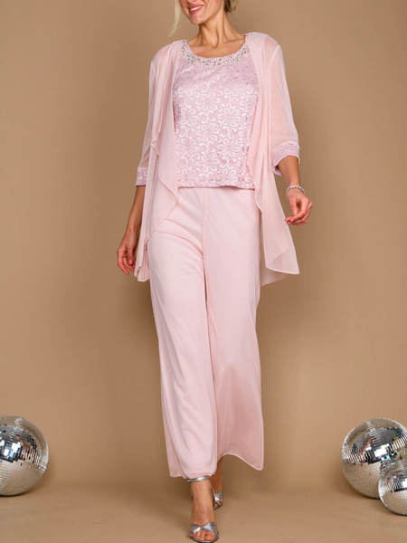 

Wrap Elegant Floral Chiffon Matching Outfit, Pink, Suit Set