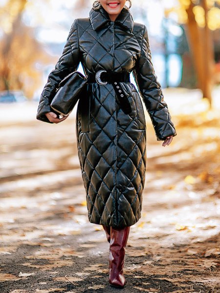 

Long Sleeve Plain Urban Shawl Collar Padded Jacket, Black, Padded Jackets