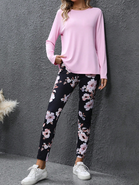 

Drawstring Loose Casual Plain Two-Piece Set, Pink, Suit Set