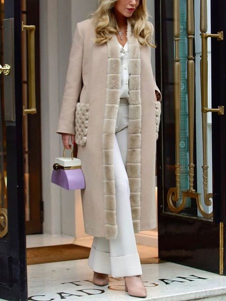

Elegant Regular Fit Plain Long Sleeve Coat, Apricot, Coats