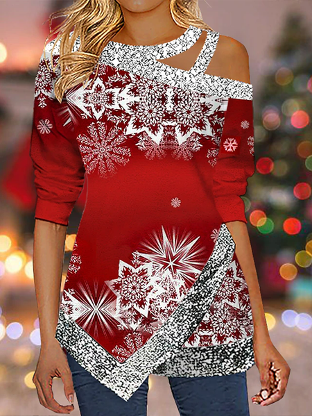 

Irregular Craftsmanship Casual Others Christmas Shirt, Red, Shirts & Blouses