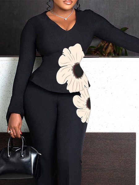 

Floral Tight V Neck Urban Shirt, Black, Blouses and Shirts