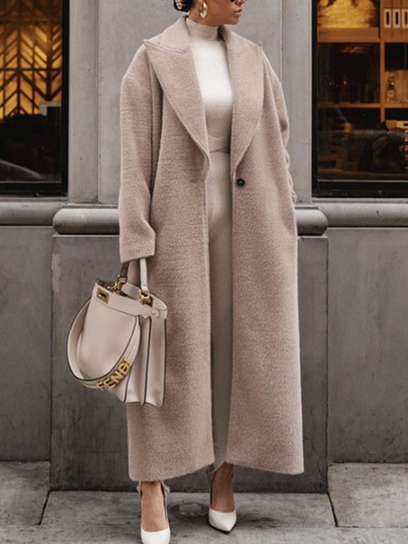 

Loose Plain Shawl Collar Urban Coat, As picture, Coats