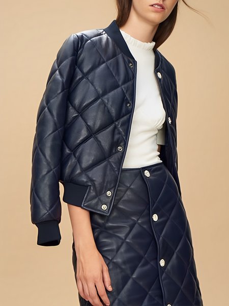 

Plain Urban Regular Fit Pu Padded Jacket, Dark blue, Padded Jackets