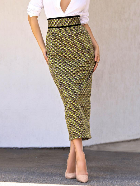 

Regular Fit Elegant Geometric Midi Skirt, As picture, Skirts