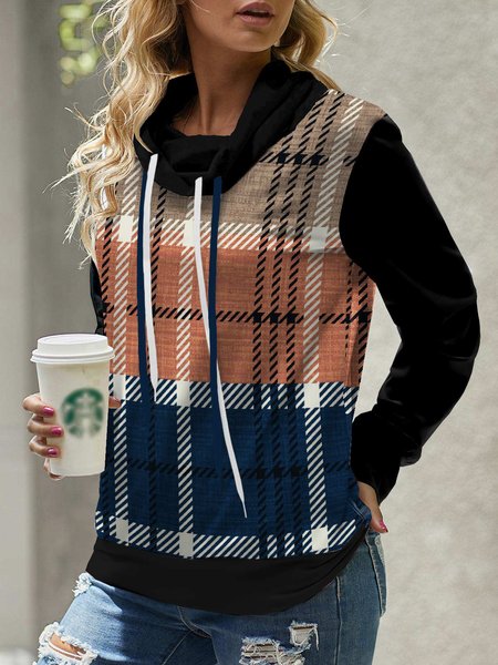 

Plaid Loose Casual Sweatshirt, Khaki, Hoodies&Sweatshirts