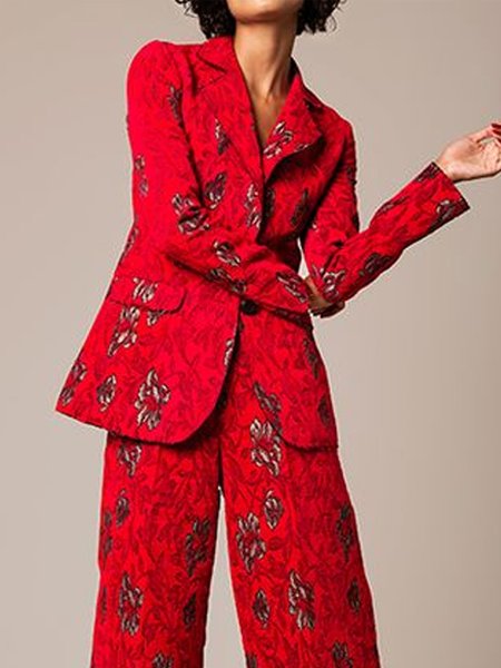

Shawl Collar Urban Floral Pattern Blazer, Red, Blazers