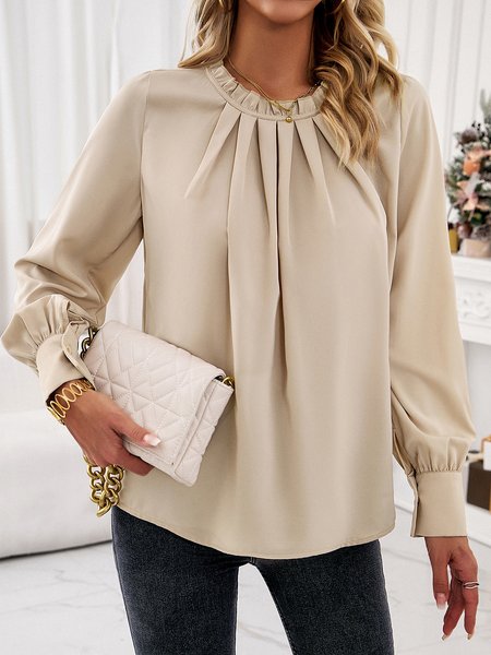 

Casual Gathered Others Shirt, Apricot, Shirts & Blouses