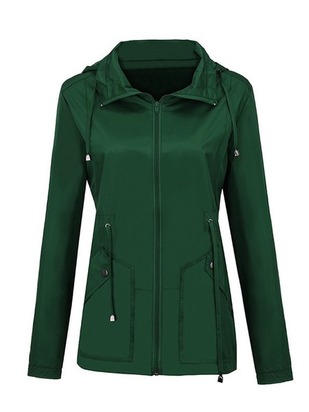 

Hoodie Long Sleeve Plain Zipper Regular Micro-Elasticity Loose Hooded Trench Coat For Women, Dark green, Trench coat