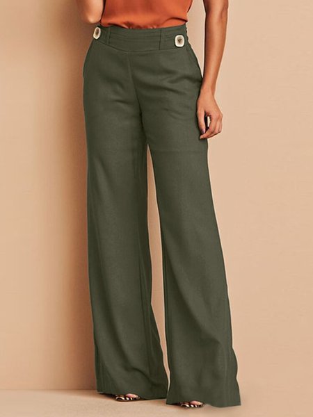 

Regular Fit Buckle Casual Plain Pants, Army green, Pants