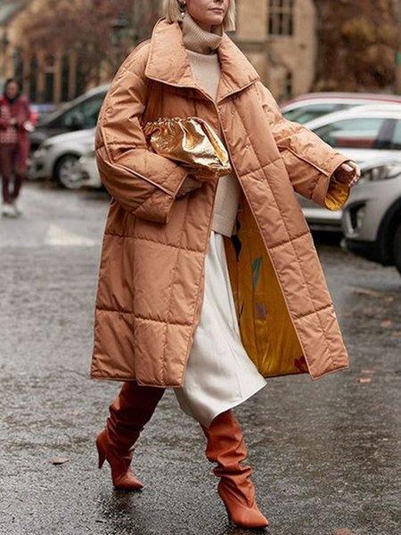 

Loose Urban Shawl Collar Padded Jacket, Brown, Padded Jackets