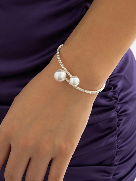 

Elegant Imitation Pearl Rhinestone Cuff Bracelet, As picture, Bracelets