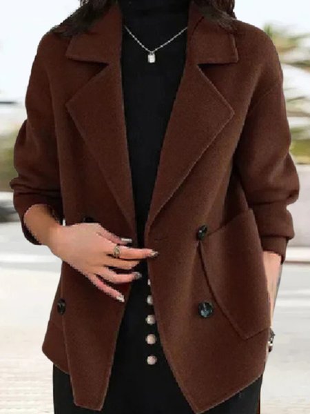 

Casual Loose Lapel Collar Plain Coat, Deep brown, Outerwear