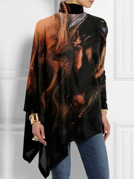 

Loose Urban Abstract Turtleneck Shirt, As picture, Blouses and Shirts