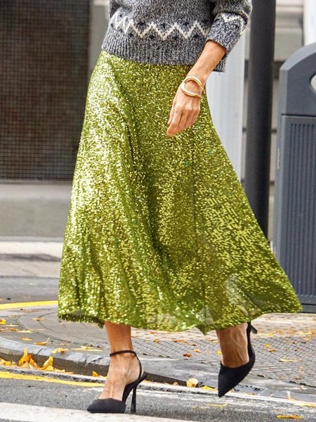 

Plain Urban High Waist Glitter Skirt, Yellow, Skirts