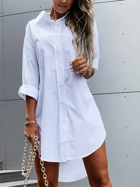 

Buttoned Plain Loose Casual Dress, White, Dresses