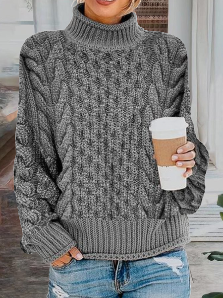 

Women's Simple Half Turtleneck Loose Plain Sweater, Gray, Sweaters & Cardigans