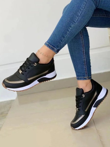 

Hollow Out Lace-Up Breathable Walking Shoes, Black, Sneakers