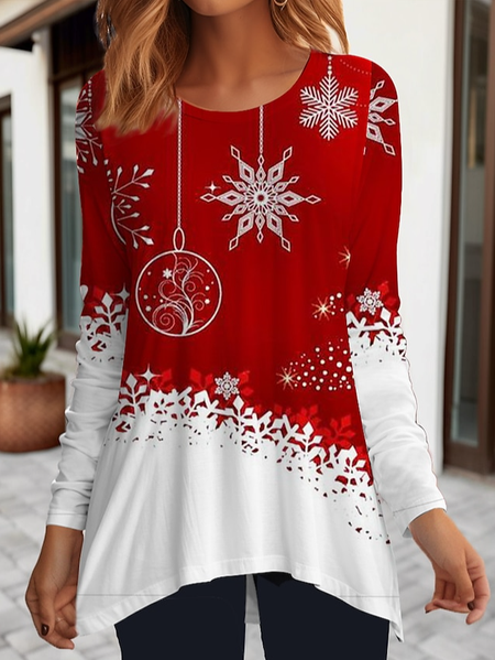 

Casual Asymmetric Christmas T-Shirt, Red, T-Shirts