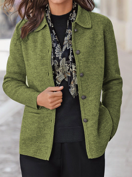 

Women's Shirt Collar Casual Jacket, Green, Outerwear