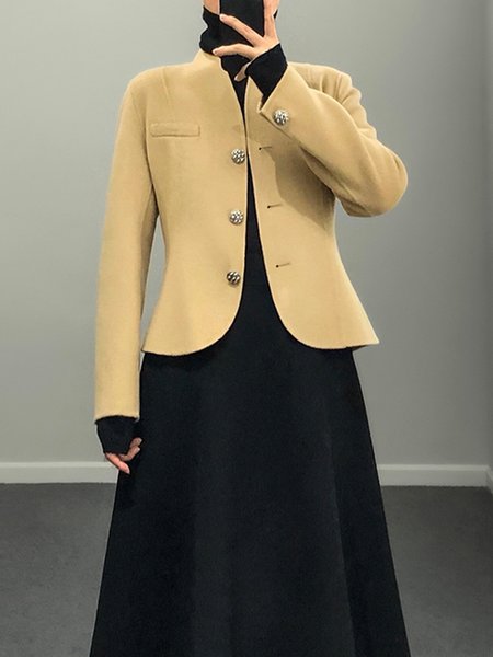 

Long Sleeve Regular Fit Urban Stand Collar Jacket, Yellow, Jackets
