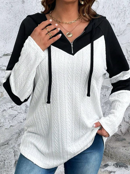 

Plain Casual Loose Zipper Hoodie, White, Sweatshirts & Hoodies