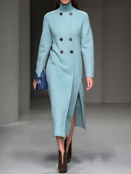 

Plain Urban Crew Neck Coat, Blue, Coats