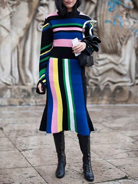 

Long Sleeve Urban Regular Fit Sweater Dress, Blue, Midi Dresses