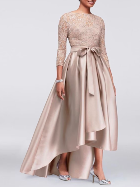 

Elegant Boat Neck Lace Dress With No, Champagne, Party Dresses