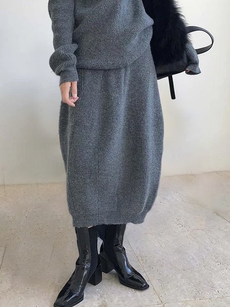 

Regular Size Plain Loose Urban Skirt, Gray, Skirts