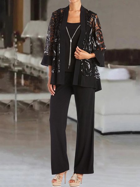 

Elegant Loose Glitter Matching Outfit, Black, Suit Set