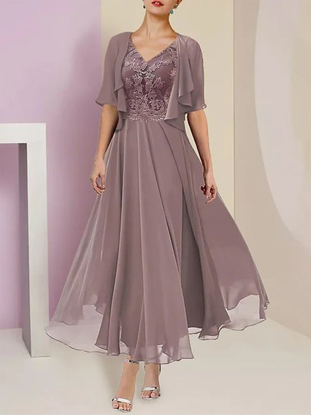 

Lace Plain Regular Fit Elegant Two-Piece Set, Cameo, Lace Dresses
