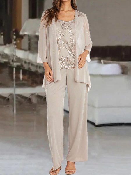 

Color Block Elegant Loose Matching Outfit, Apricot, Suit Set
