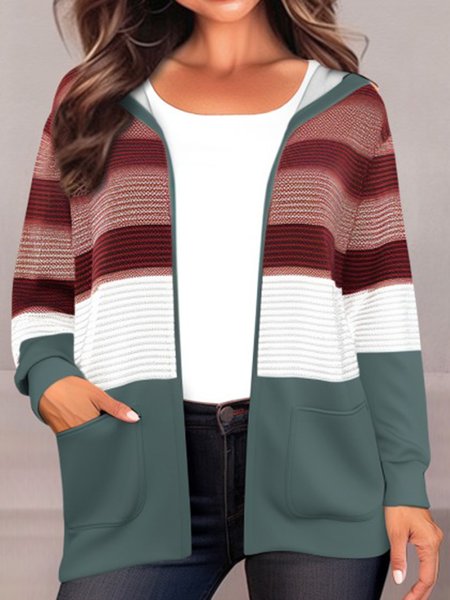 

Loose Striped Casual Hoodie Jacket, As picture, Jackets