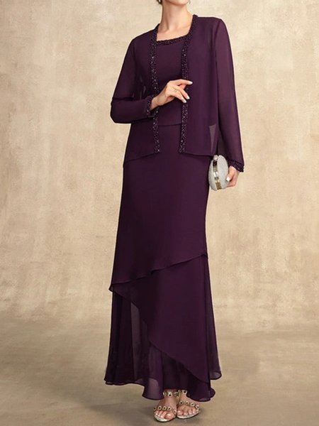 

Elegant Crew Neck Two-Piece Set With No, Purple, Party Dresses