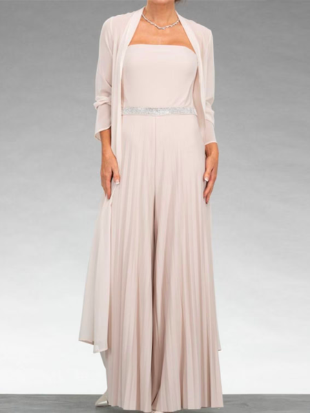 

Plain Strapless Chiffon Elegant Two-Piece Set, Nude, Suit Set