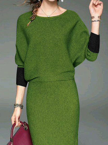 

High Elasticity Color Block Long Sleeve Elegant Loose Sweater, Green, Pullovers