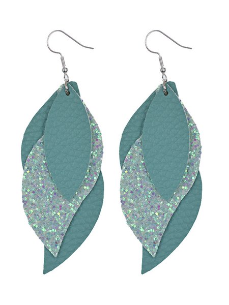Sequined Multi-layered PU Dangle Earrings, Lightgreen, Earrings