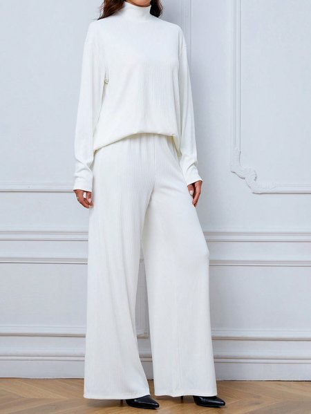 

Loose Plain Casual Two-Piece Set, White, Suit Set