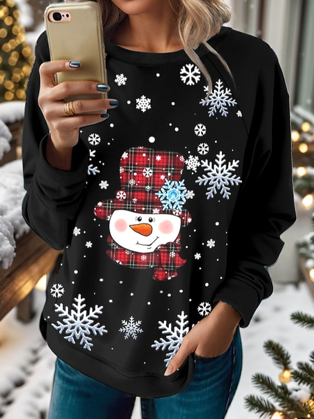 

Casual Christmas Snowman Crew Neck Loose Sweatshirt, Black, Sweatshirts & Hoodies
