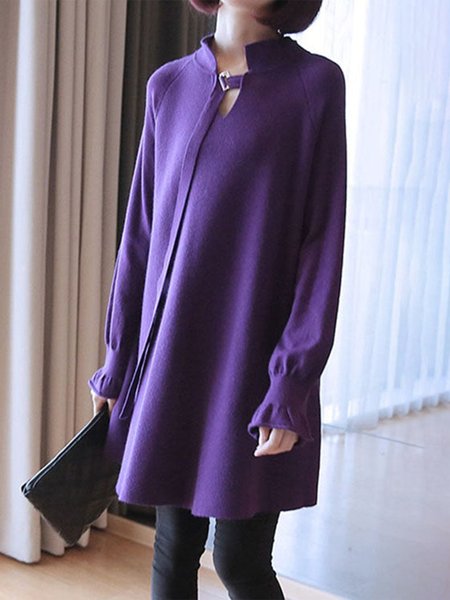 

Loose Urban Plain Long Sleeve Sweater, Purple, Pullovers