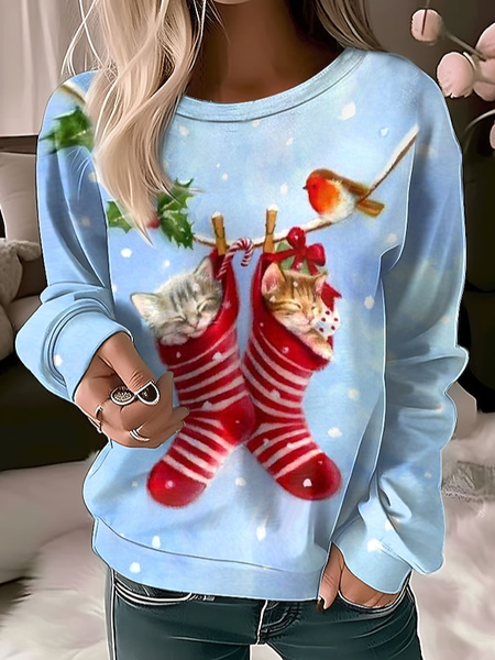 

Casual Snowflake Crew Neck Loose Sweatshirt, Light blue, Sweatshirts & Hoodies