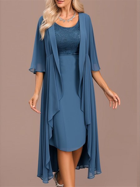 

Chiffon Elegant Plain Matching Outfit, Blue, Party Dresses