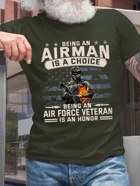 

Men's Being An Air Force Veteran Is An Honor Cotton Casual Text Letters T-Shirt, Green, T-shirts