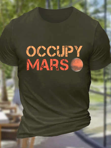 

Men's Occupy Mars Text Letters Casual Cotton Loose T-Shirt, Green, T-shirts