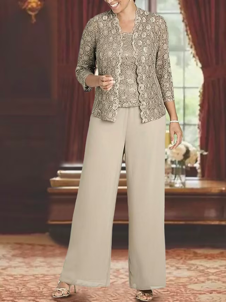 

Chiffon Wrap Elegant Plain Matching Outfit, Champagne, Suit Set